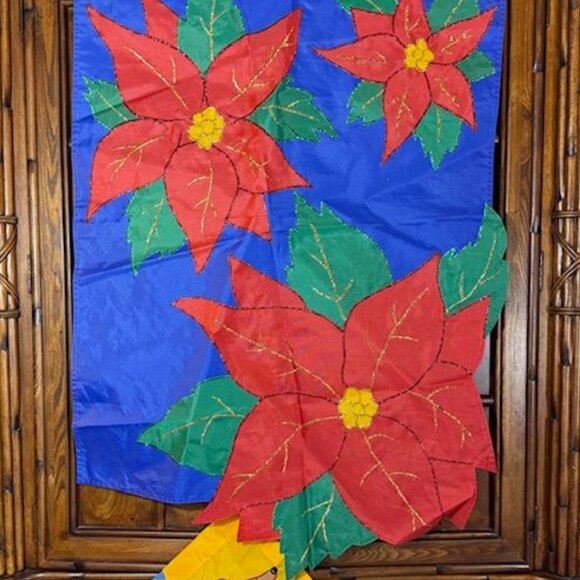 Set of 2 Jetmax Interntl Poinsettia & Reindeer Christmas Nylon Christmas Flags - Picture 2 of 13
